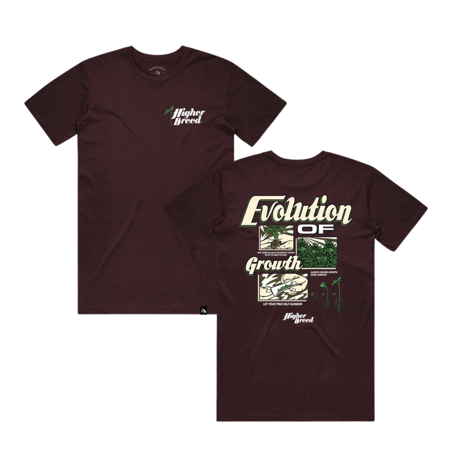 Photograph of product: L T-Shirt | Evolution of Growth - Oxblood | Higher Breed