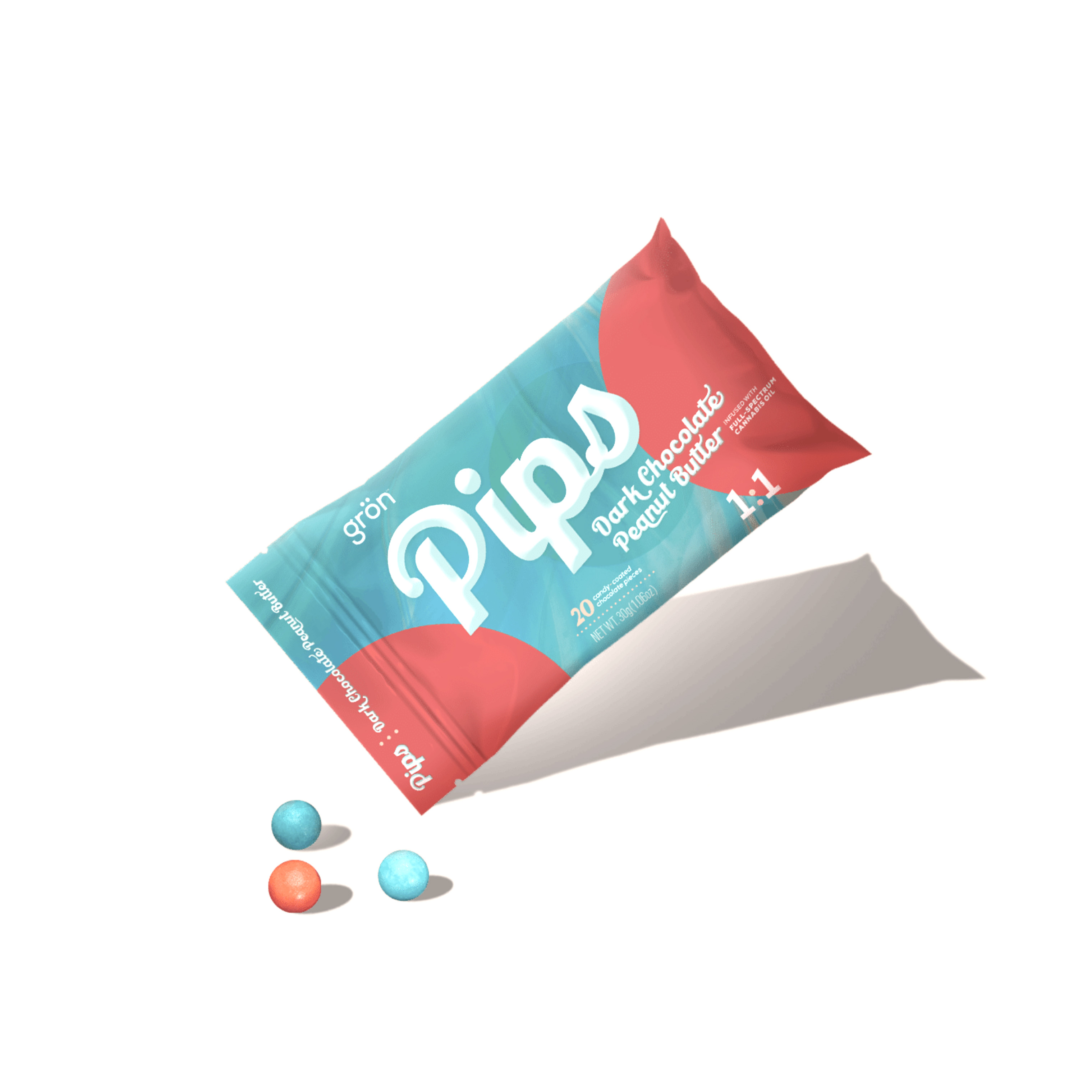 Photograph of product: Gron - 1:1 TH-oui:CBD Dark Chocolate Peanut Butter Pips - 1.06oz