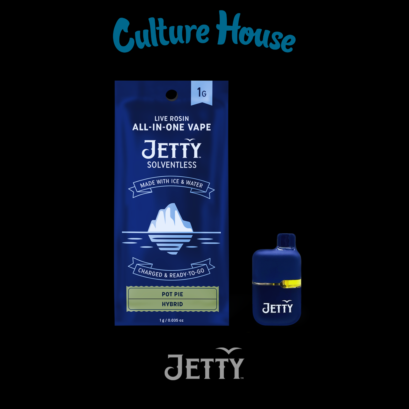 Photograph of product: Jetty | Pot Pie | Live Rosin | Disposable | Mini Tank