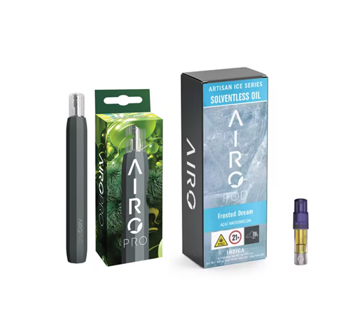Photograph of product: Airo Brands | Frosted Dream | Artisan Ice Series (Solventless Oil) AiroPod Cartridge 1g W/ AiroPod Battery (While Supplies Last)