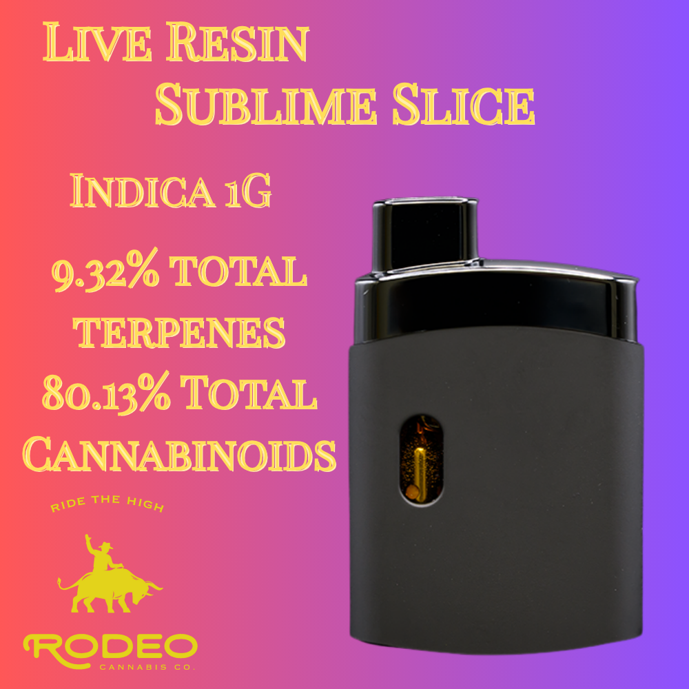 Photograph of product: Rodeo Live Resin Sublime Slice 76.51% (I) 1g Disposable - 00202