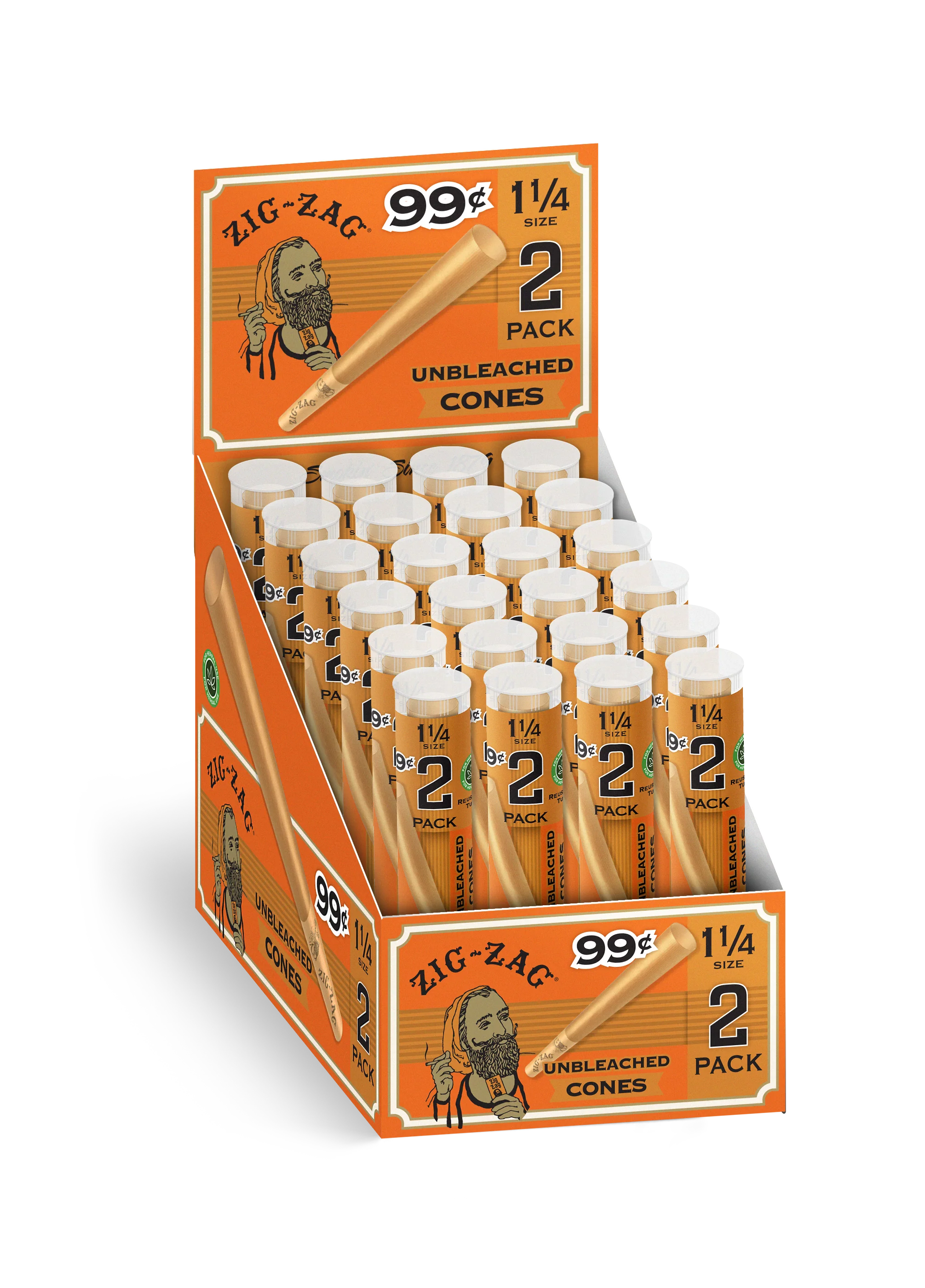 Photograph of product: Zig-Zag | Classic | 1 1/4 Unbleached Pre-Rolled Cones | 2ct