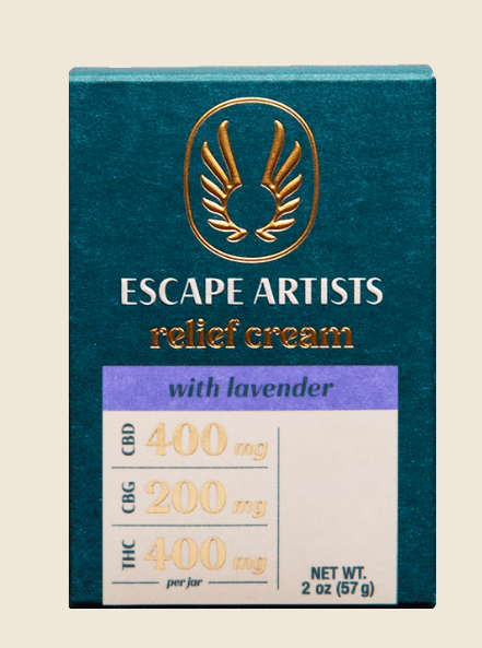 Photograph of product: Escape Artists | Relief Cream- 2:1:2 TH-oui:CBG:CBD 2.0oz- Lavender