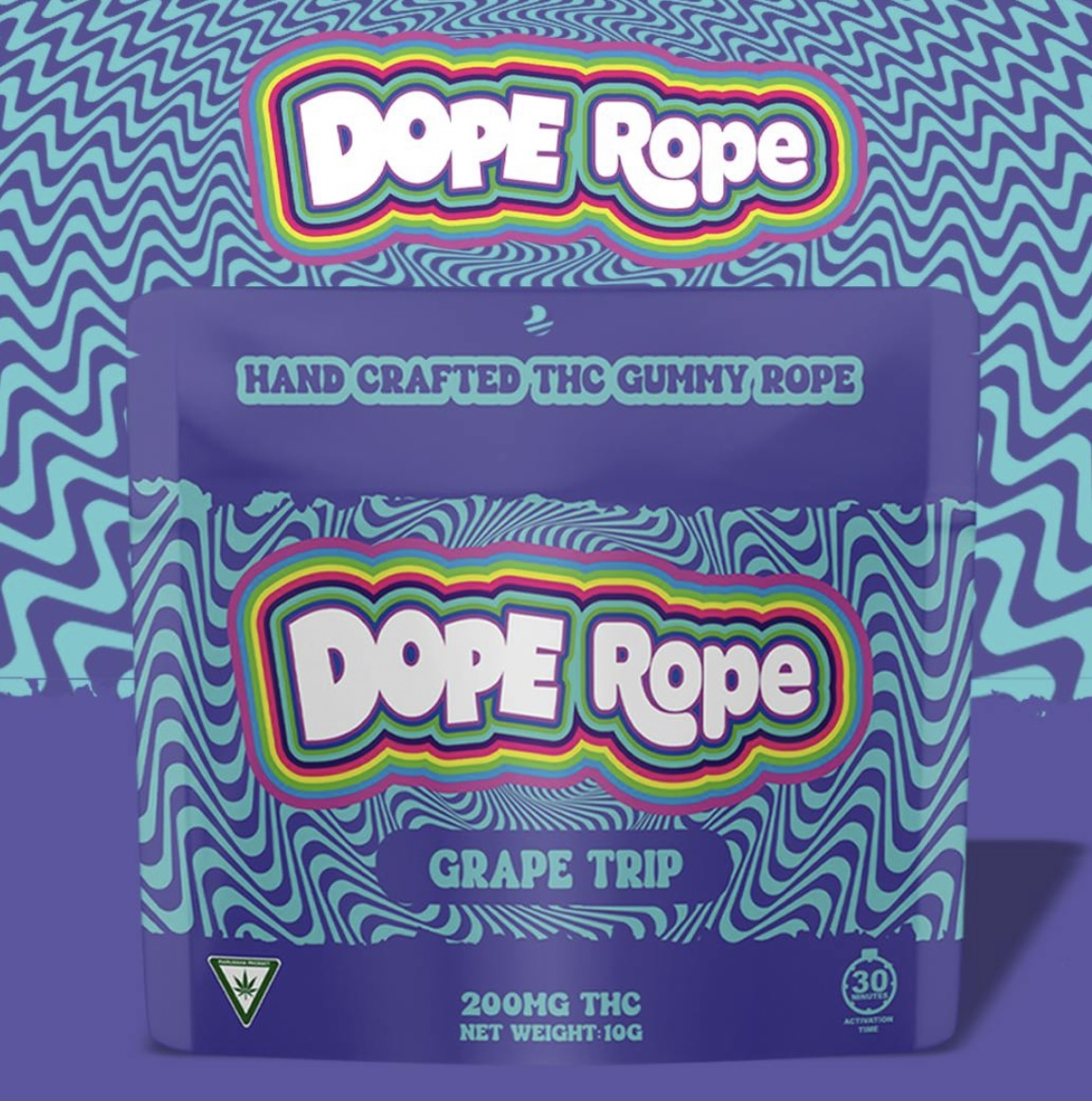 Photograph of product: Dope Rope: Grape Trip 200MG Gummy