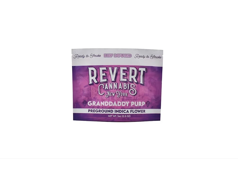 Photograph of product: Revert | Granddaddy Purp | Kief Infused Ground Flower | 14g (I)