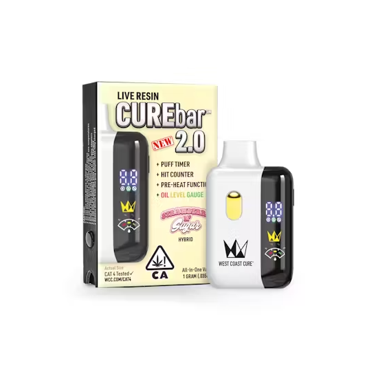Photograph of product: WCC Strawberry N Sugar Live Resin CureBar 2.0 Ready To Use Vape (H) 1g