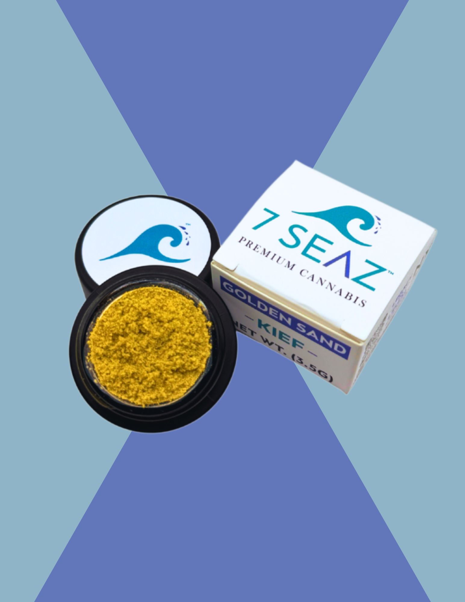 Photograph of product: 7 Seaz | 3.5g Kief | Lemon Diesel Golden Sand