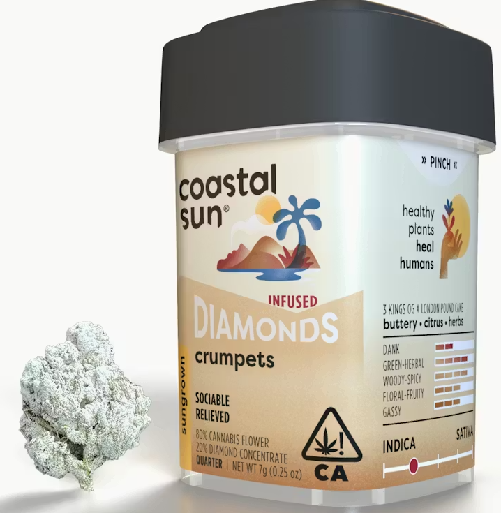 Photograph of product: Coastal Sun Crumpets Indica Sungrown Infused Flower 7g