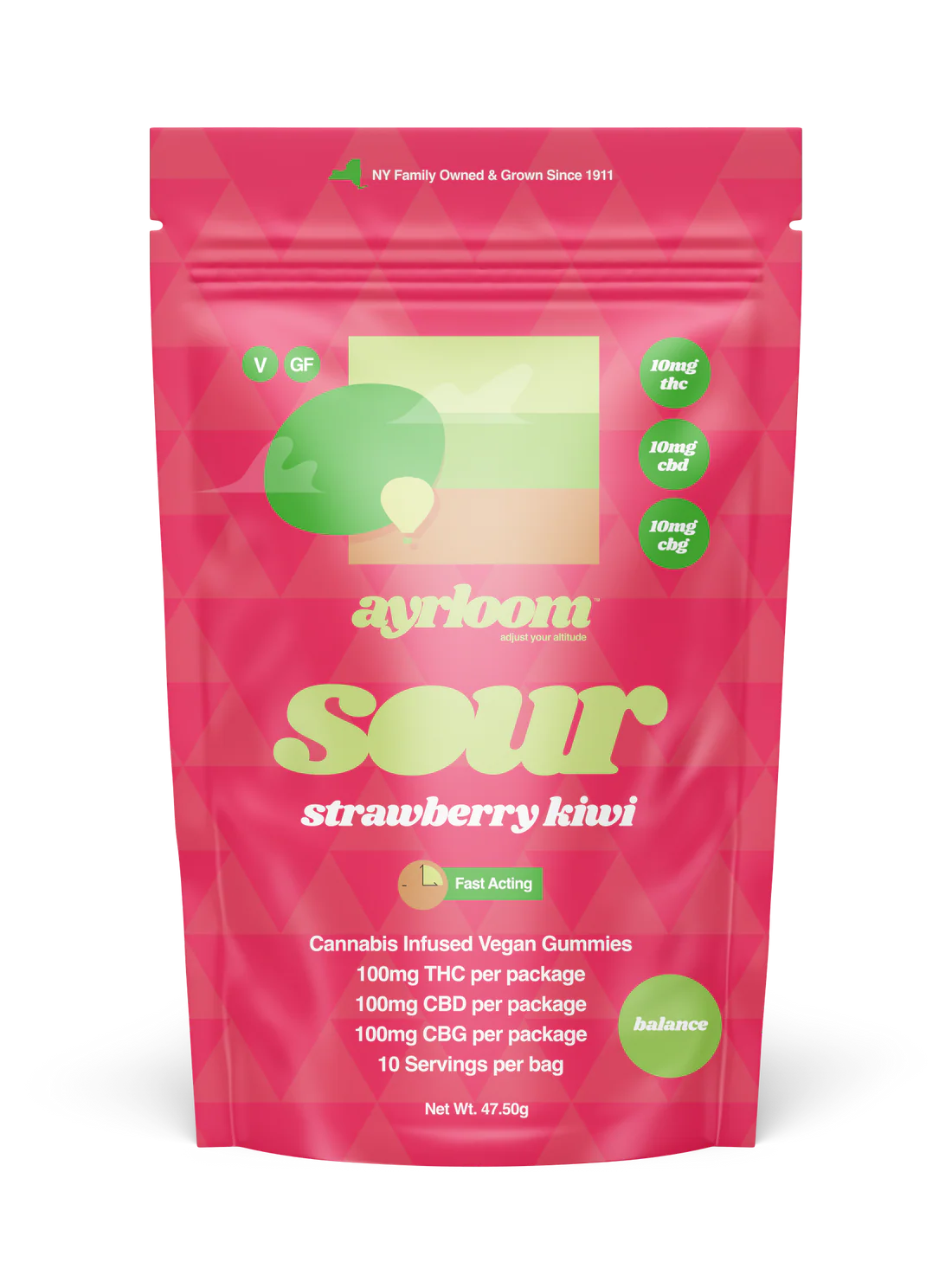 Photograph of product: Ayrloom - Sour Strawberry Kiwi - Gummies - 10pk - 100mg
