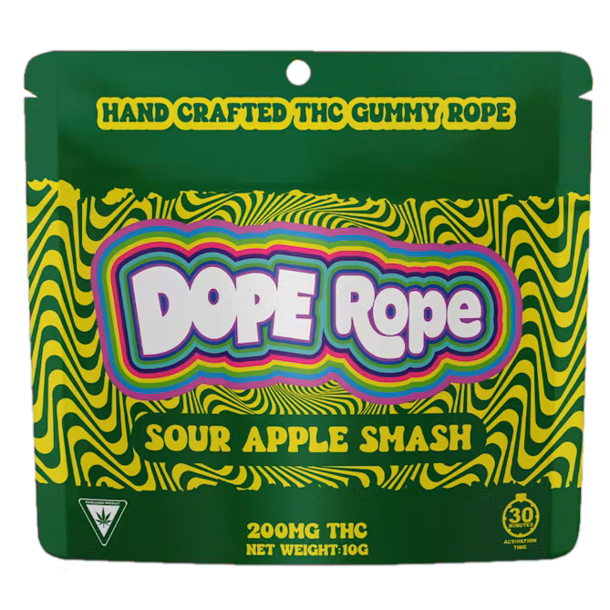 Photograph of product: Dope Rope Sour Apple Smash Gummy Rope 200mg Rec