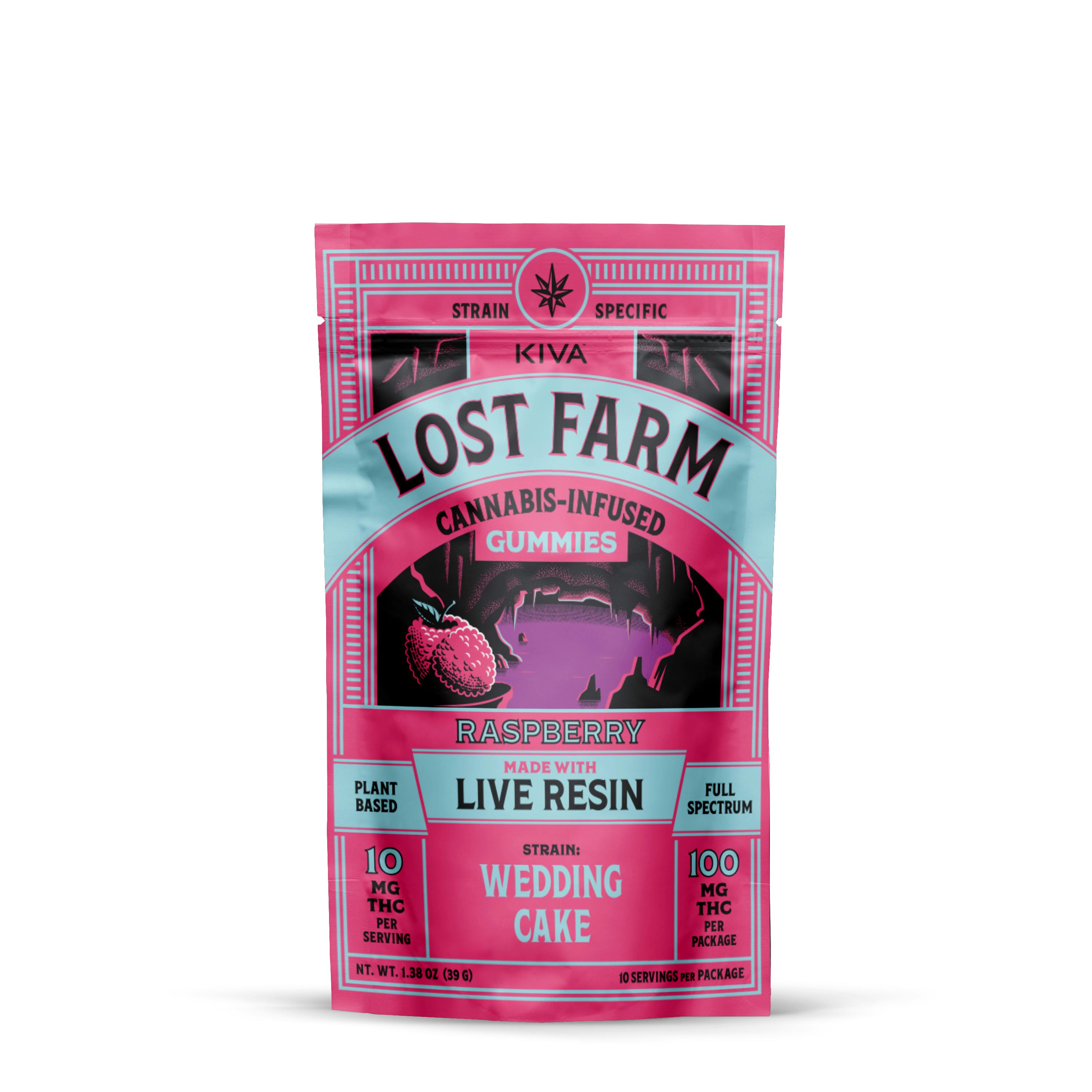 Photograph of product: Kiva Lost Farm Live Resin Gummies 100mg - Raspberry x Wedding Cake