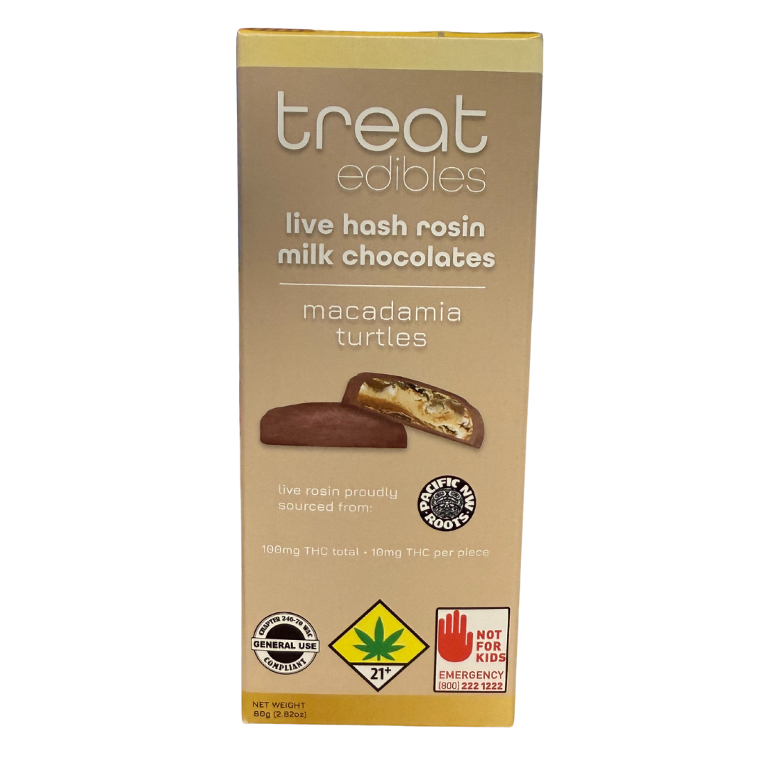 Photograph of product: Treat Edibles Macadamia Turtles Live au chocolat Rosin Milk Chocolates 100mg