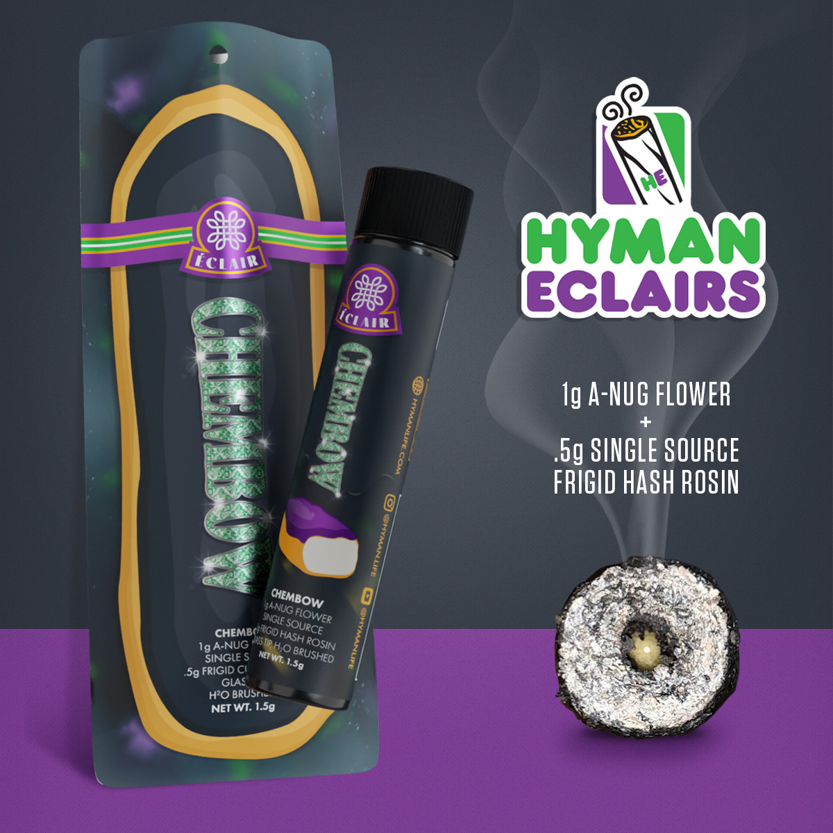 Photograph of product: Hyman Oui'd au chocolat Rosin Eclair Pre-Roll | Chembow