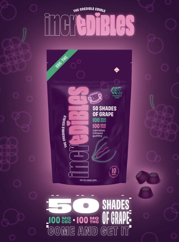 Photograph of product: Incredibles | 50 Shades of Grape 1:1 TH-oui : CBC Gummies | 10pk 100mg