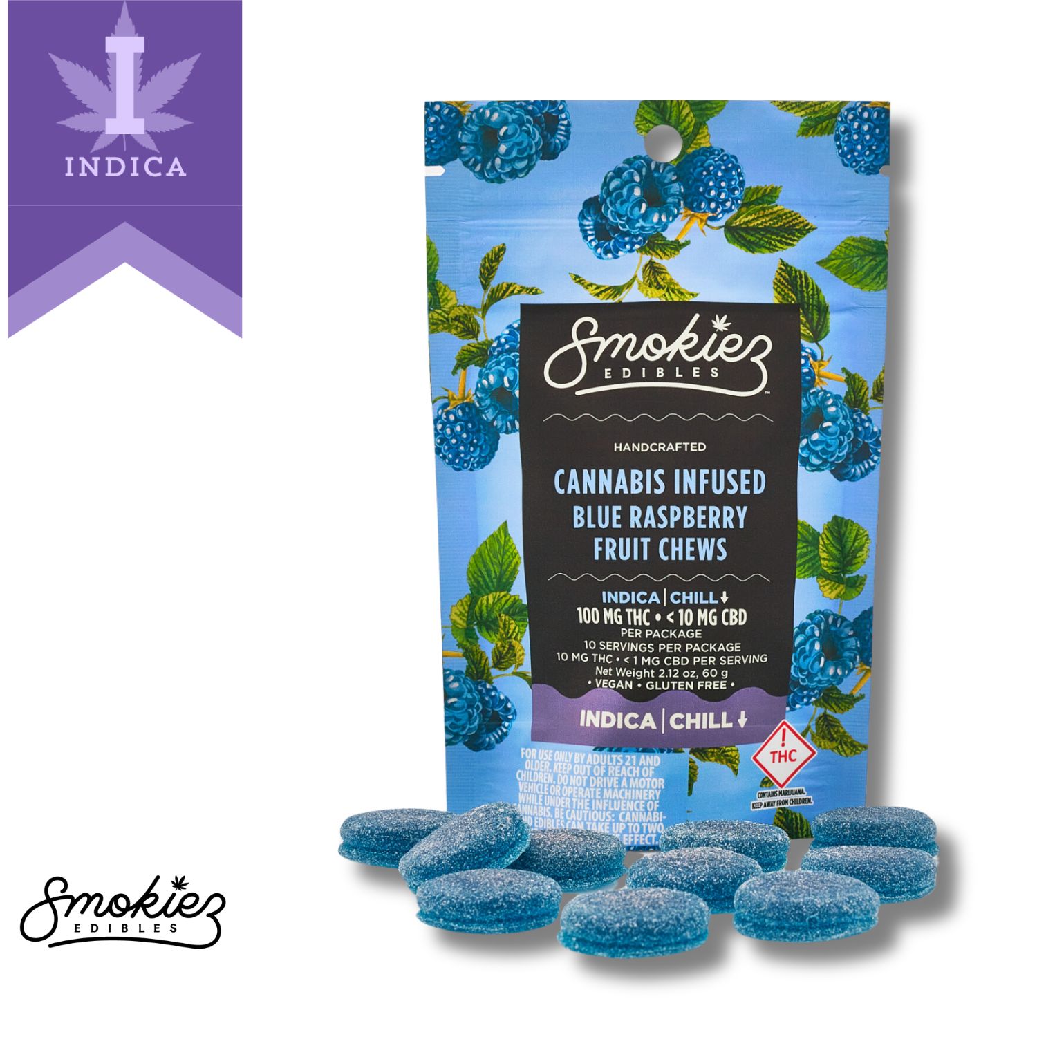Photograph of product: Smokiez | Edibles TH-oui | Gummies | 10pk | Sweet Blue Raspberry | 100mg