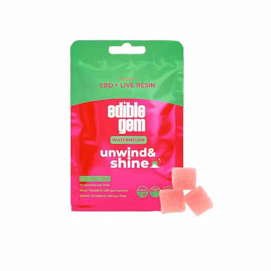 Photograph of product: Edible Gem 200MG Gummies Unwind & Shine 2:1 Watermelon