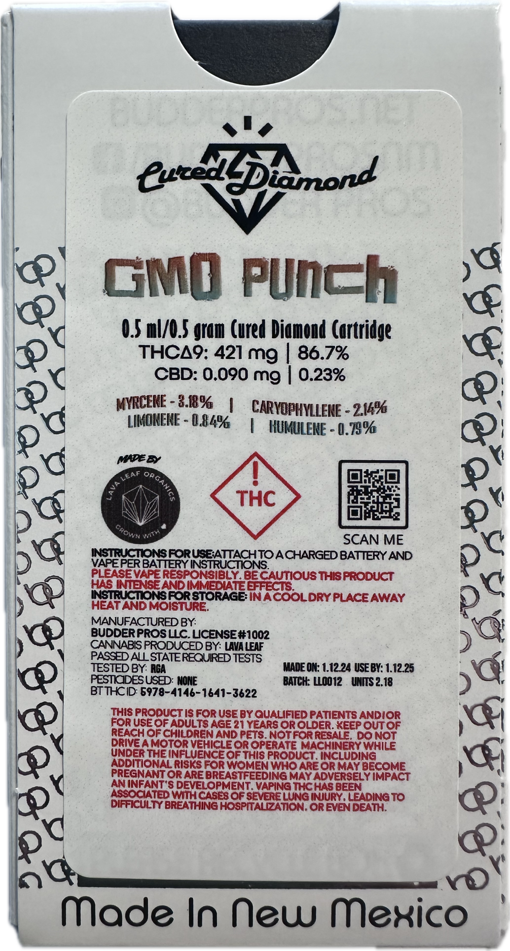 Photograph of product: Budder Pros GMO Punch Diamond Cart