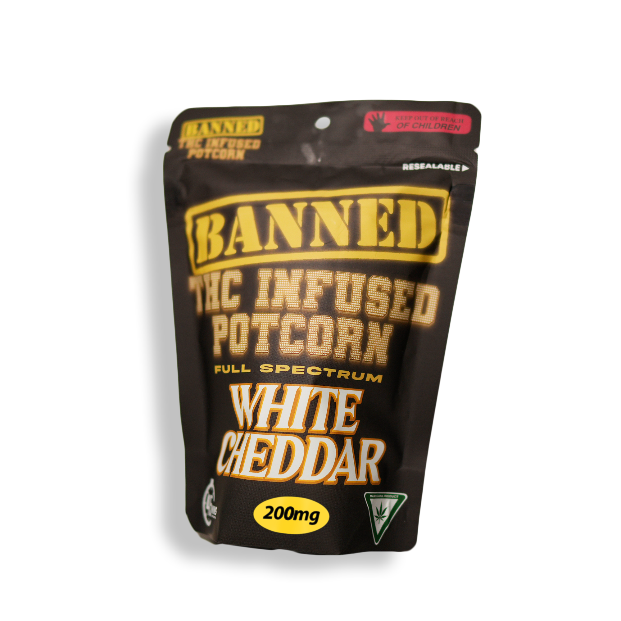 Photograph of product: BANNED | POTCORN WHITE CHEDDAR 200MG