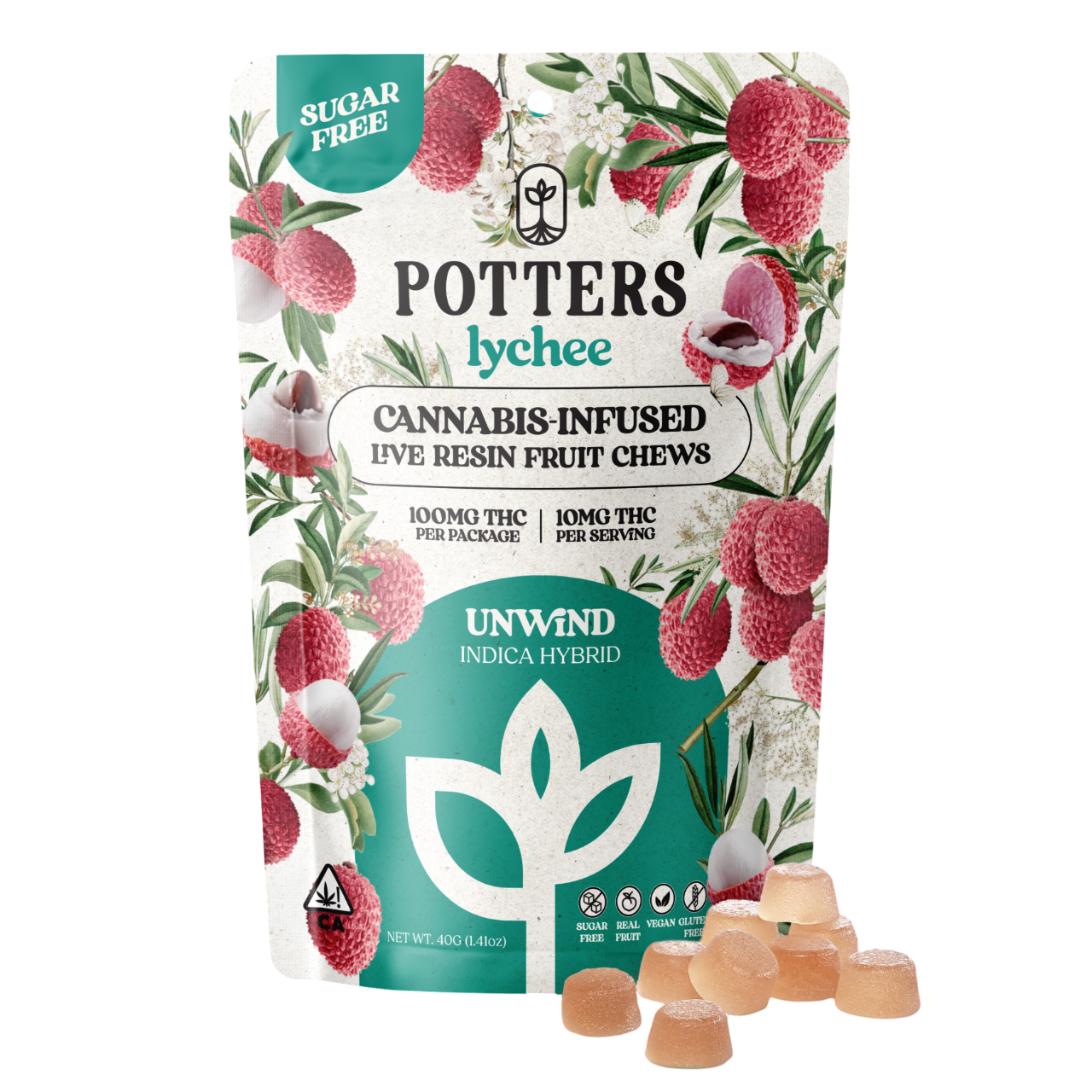 Photograph of product: LYCHEE 100MG LIVE RESIN 10 PACK FRUIT CHEWS