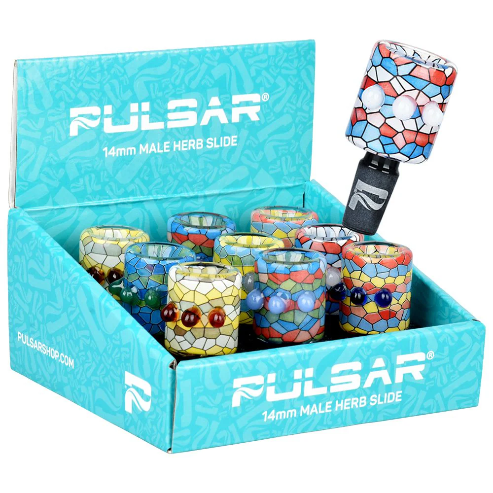 Photograph of product: Pulsar | Assorted 14mm Mosaic Print Bead Grip Bowlhead