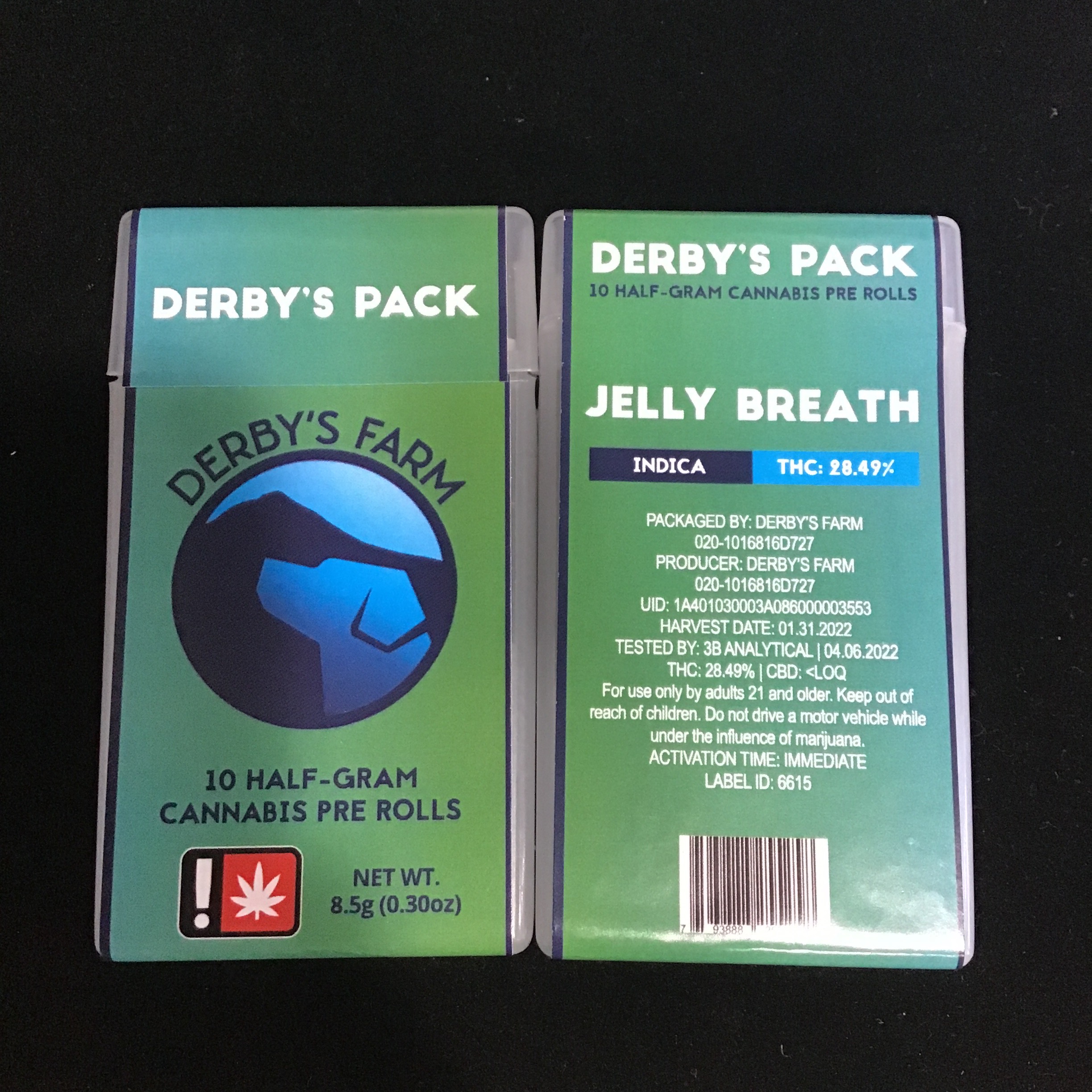 Photograph of product: Preroll Pack ~ Derby's Farm 10pk ~ Oui'd ~ Polar Pop