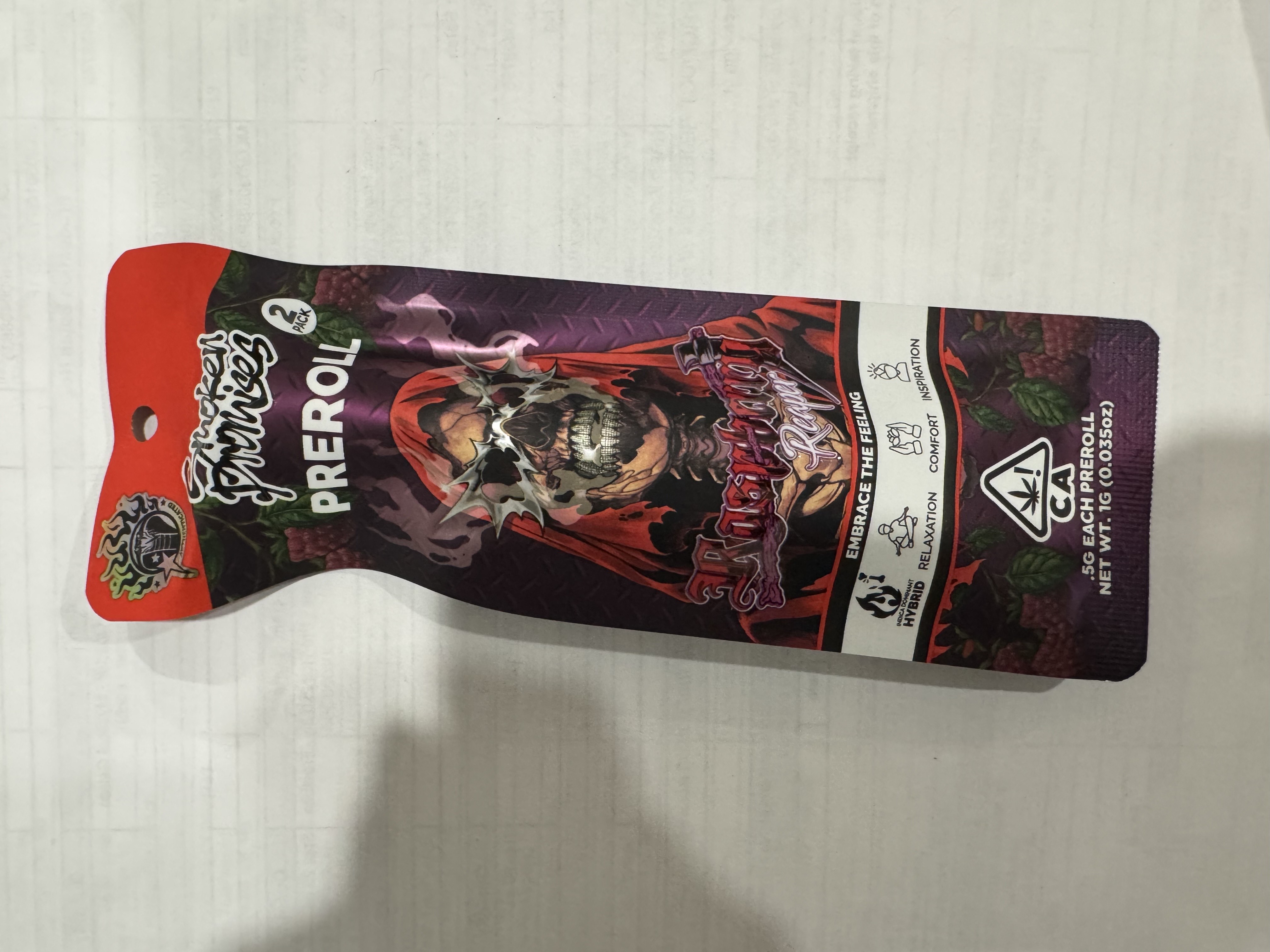 Photograph of product: RASPBERRY REAPER 1G 2 PACK PREROLL - 1 G