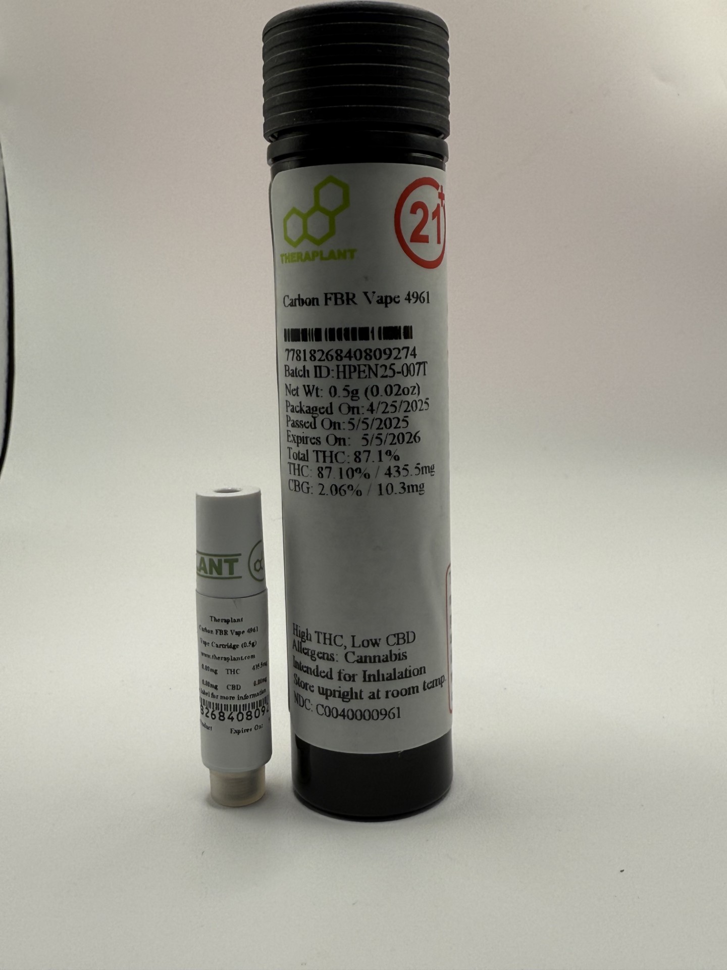 Photograph of product: Carbon FBR | .5g Vape Cartridge ( H ) | 4961 | Theraplant