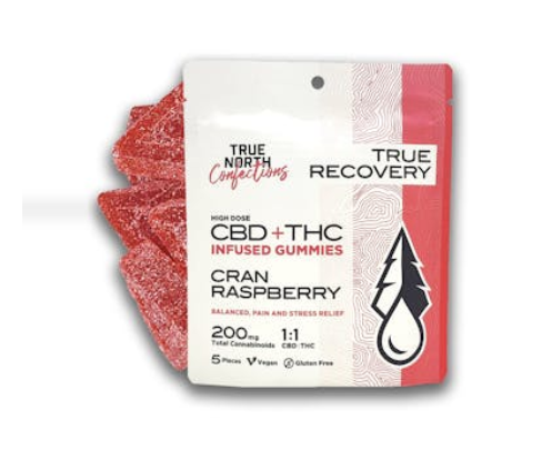 Photograph of product: CRAN RASPBERRY | TRUE RECOVERY GUMMIES | 1:1 TH-oui/CBD 100MG/100MG
