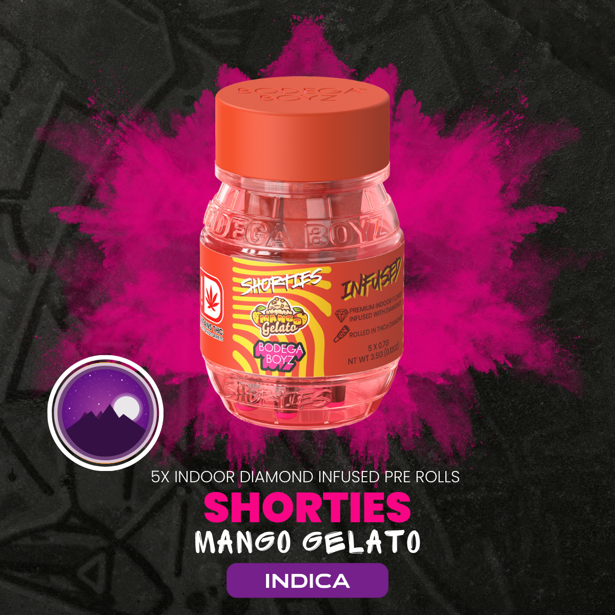 Photograph of Product: Bodega Boyz- Infused Pre-Roll-5 Pack-Shortiez-Mango Gelato