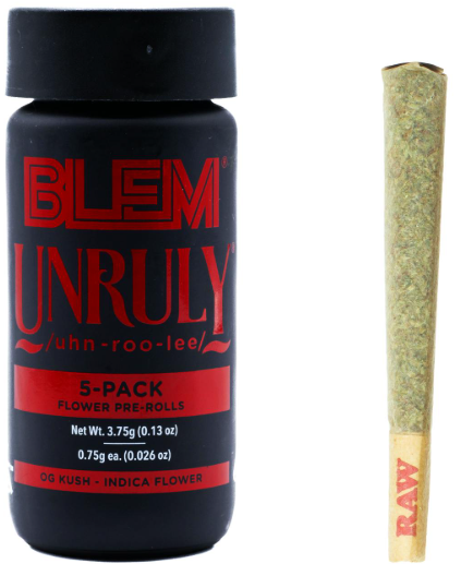 Photograph of product: BLEM Unruly OG Prerolls .75g 5PK