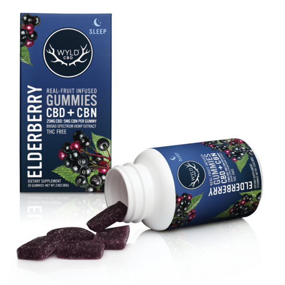 Photograph of product: Elderberry - 500mg CBD & 100mg CBN - 20pk of Gummies - (Hemp No Tax) - Wyld