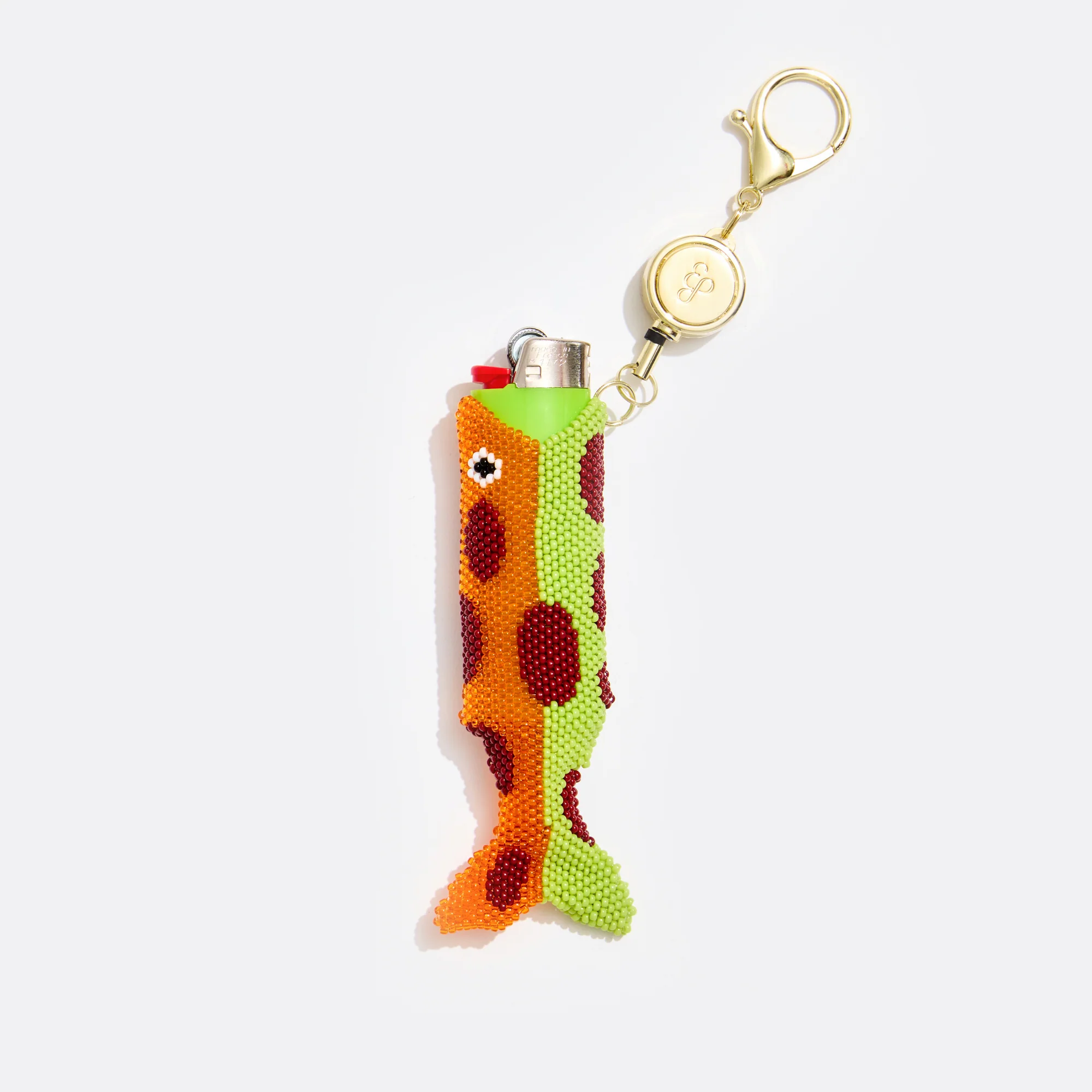Photograph of product: Beaded Fish Lighter Key Chain - Orange | Edie Parker