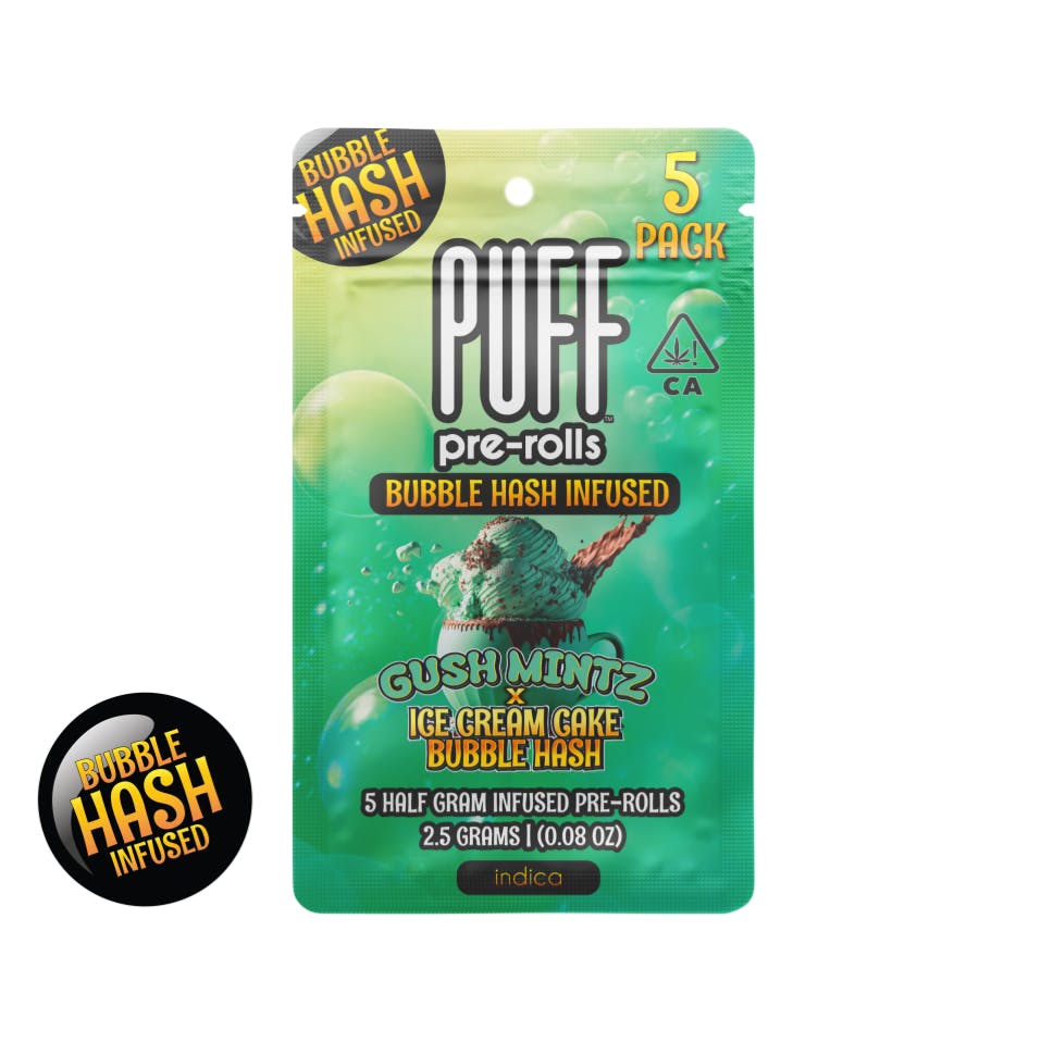 Photograph of product: PUFF | Gush Mintz x Ice Cream Cake Bubble au chocolat Infused Pre-Rolls (5 Pack) | 2.5g