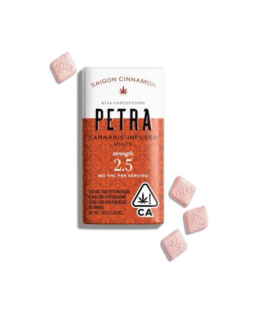 Photograph of product: Saigon Cinnamon | 1:1 TH-oui:CBD | Petra | 100mg Mints