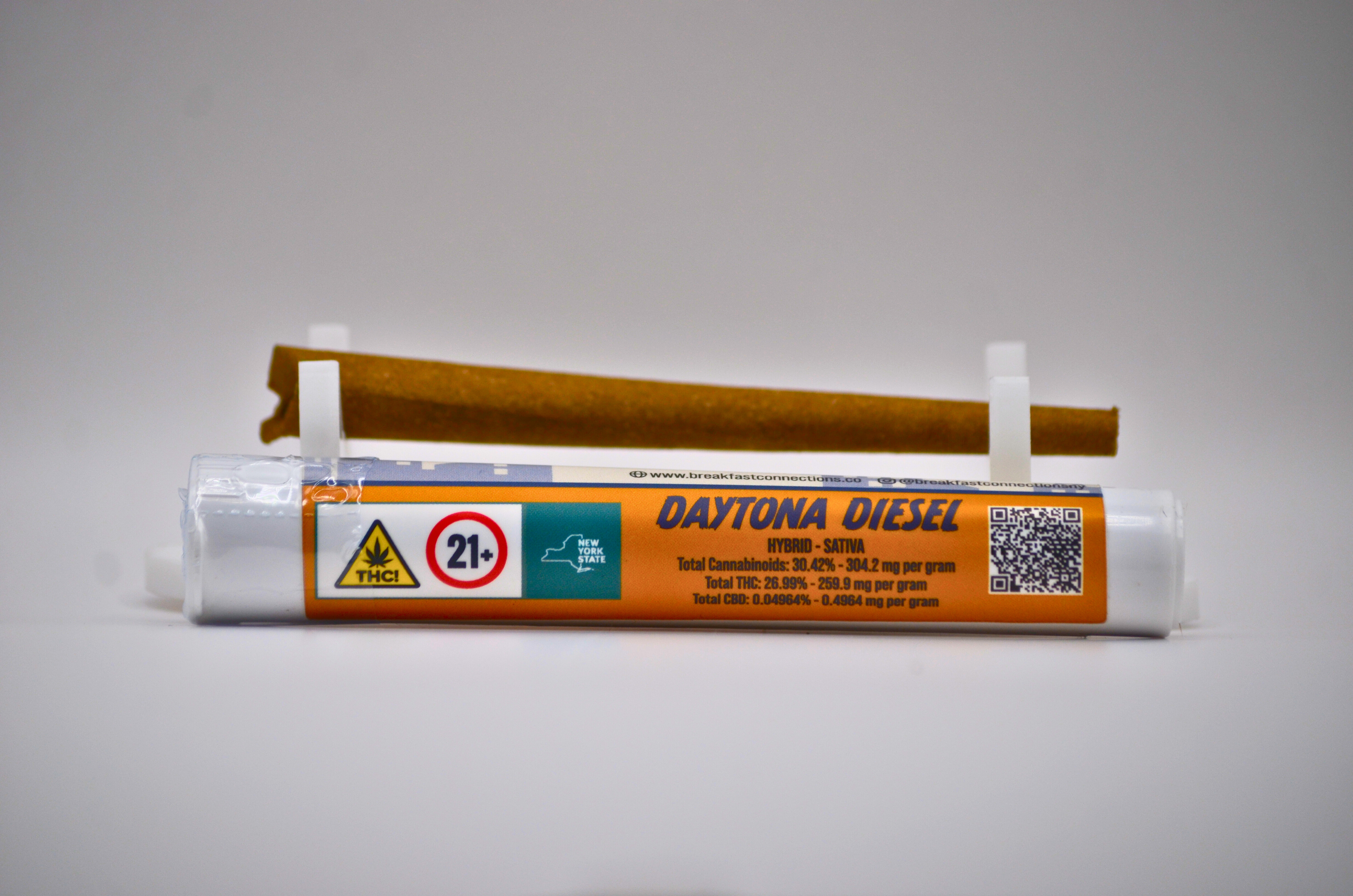 Photograph of product: Breakfast Connection 1g Pre-Roll Blunt Daytona Diesel- Oui'd/Hybrid 26.99%TH-oui
