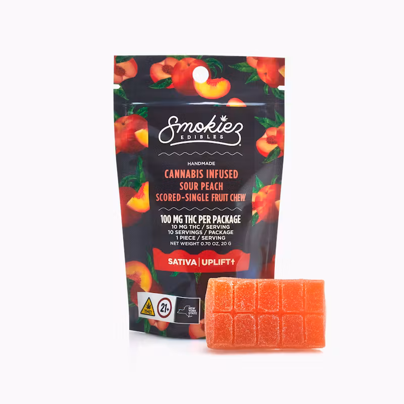 Photograph of product: Smokiez | Sour Peach (Oui'd) Fruit Chews 1pc, 100mg