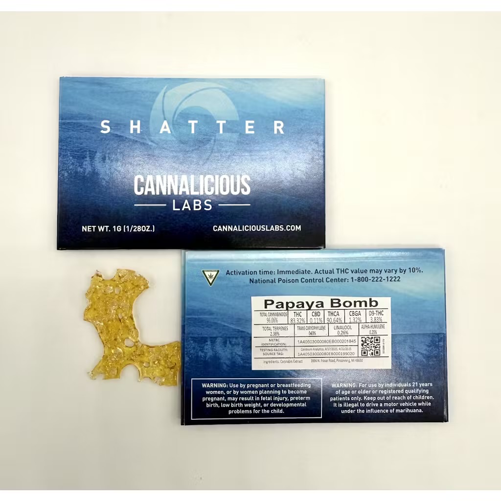 Photograph of product: Cannalicious: Papaya Bomb Shatter 1G