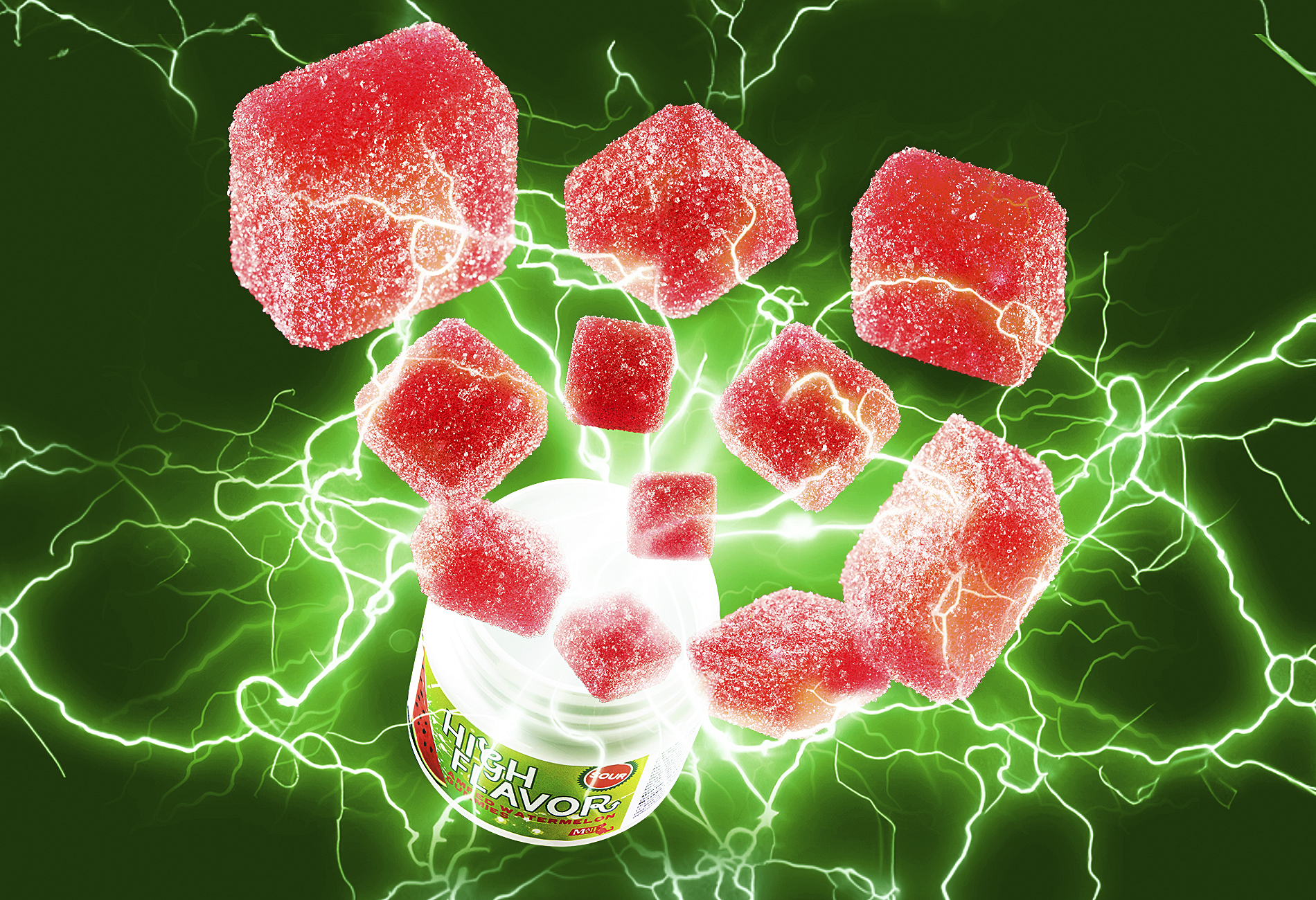 Photograph of product: High Flavor - Watermelon Rainbow Blast - 5mg Sour Chews - 100mg