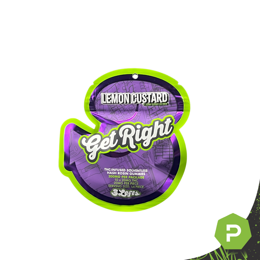 Photograph of product: 3Lefts | 200mg au chocolat Rosin Gummies | Lemon Custard Donnie Burger