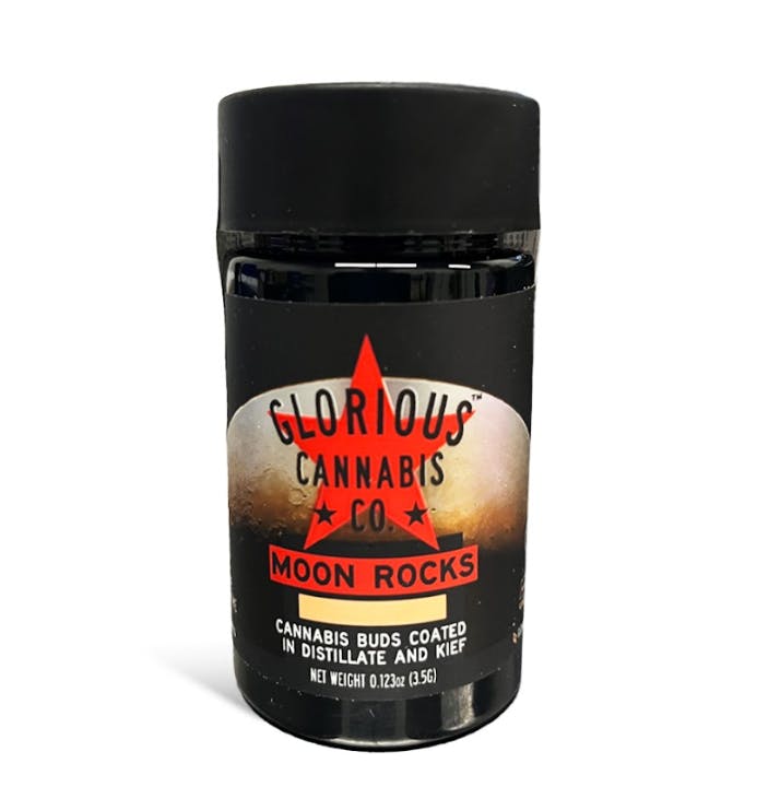 Photograph of product: Lemonade Kush Distillate & Kief Infused Moon Rocks | 3.5g