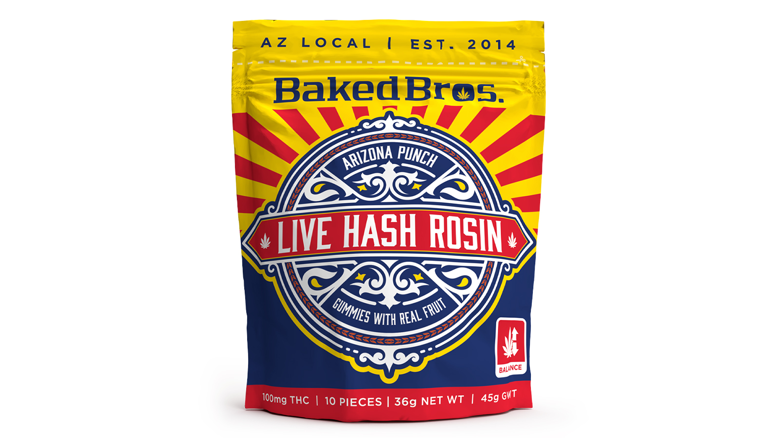 Photograph of product: Baked Bros Arizona Punch Live au chocolat Rosin Gummies 100mg/.1g