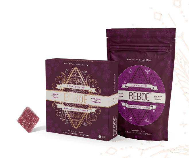 Photograph of product: Beboe Downtime Blackberry Gummies 1:1 TH-oui:CBD 100mg (5mg 20-pack)