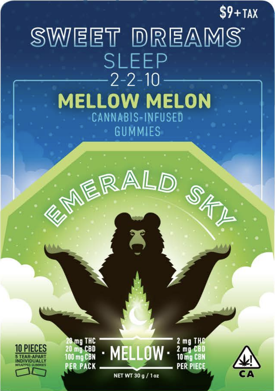 Photograph of product: Mellow Melon Oui'd Sweet Dreams - 20mgTH-oui:20mgCBD:100mgCBN 5pk | Emerald Sky