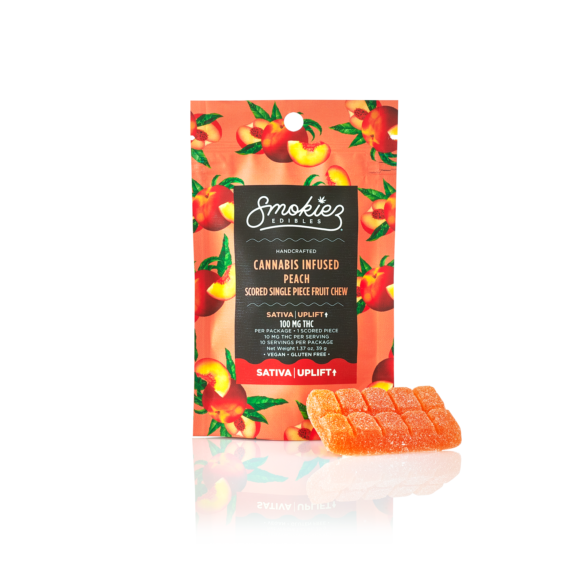 Photograph of product: Smokiez Peach (S) Fruit Chew Single Score 100mg