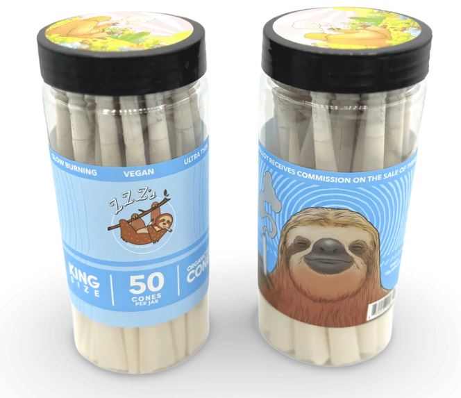 Photograph of product: "Stoner Sloth" by Tim Molloy I ZZZ's King Sized Organic Hemp Cones 50 Pack
