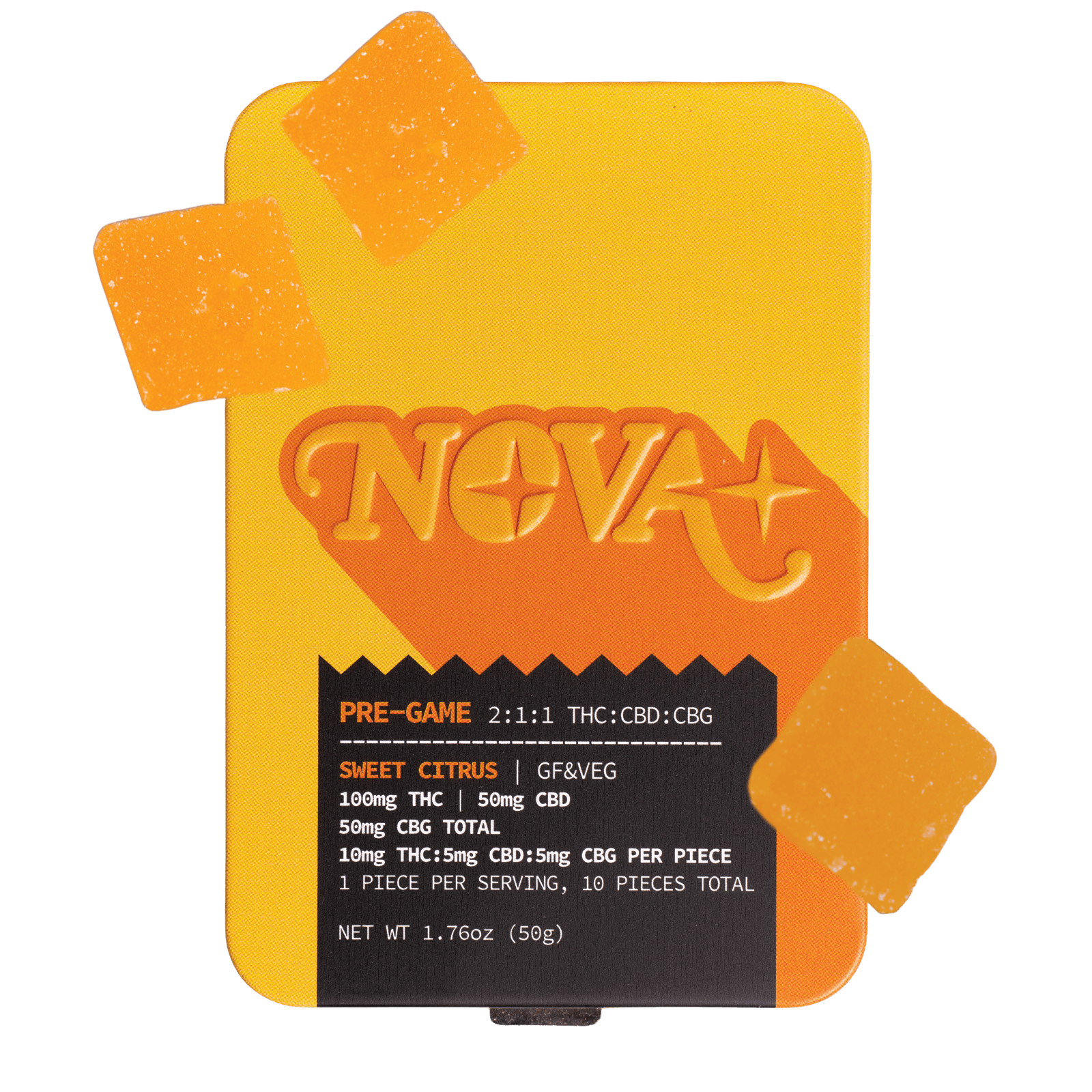 Photograph of product: Nova | Pregame | Edible Gummies | 100mg | 2:1:1 TH-oui:CBD:CBG