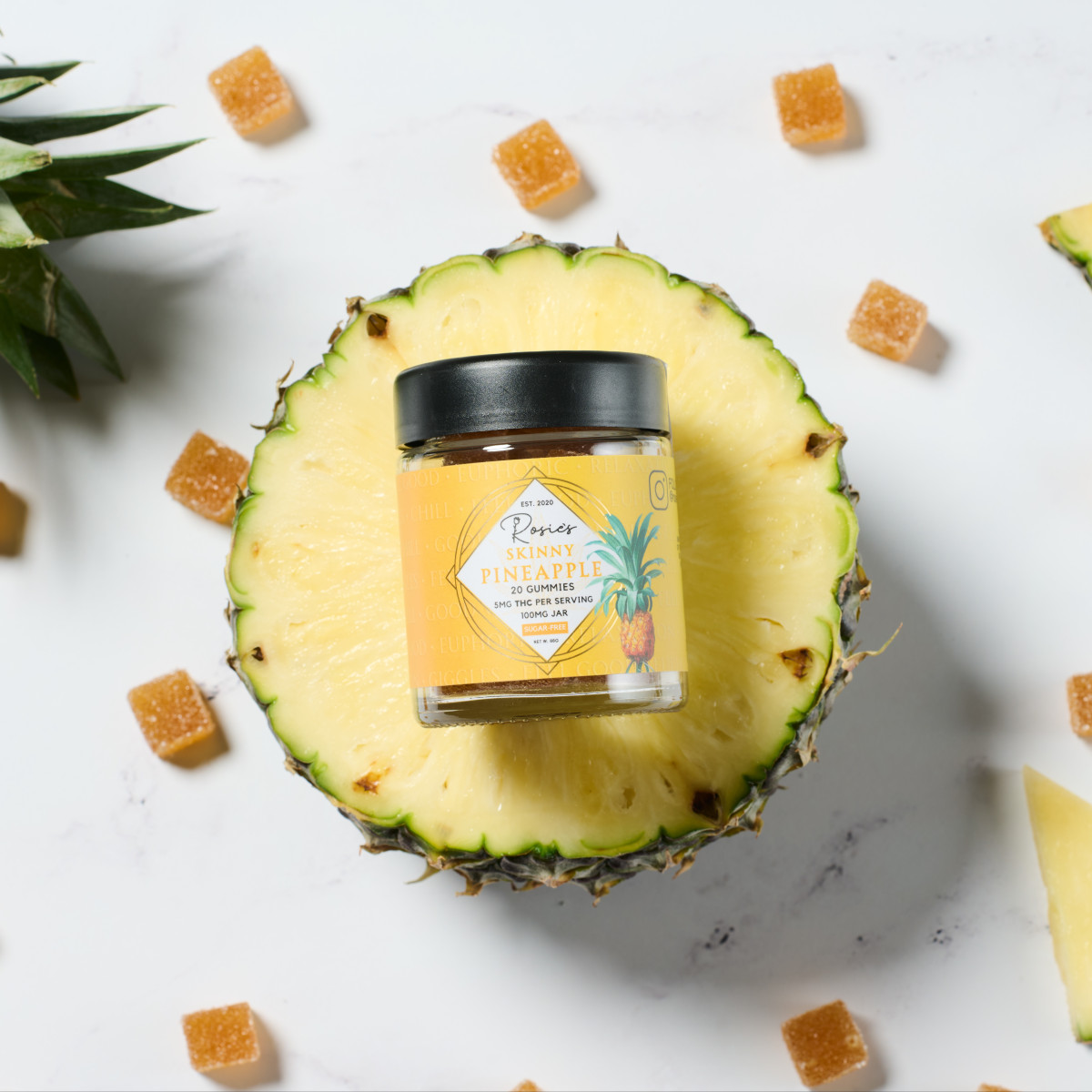 Photograph of Product: Rosie's | Sugar Free Skinny Pineapple Gummies | 100mg THC