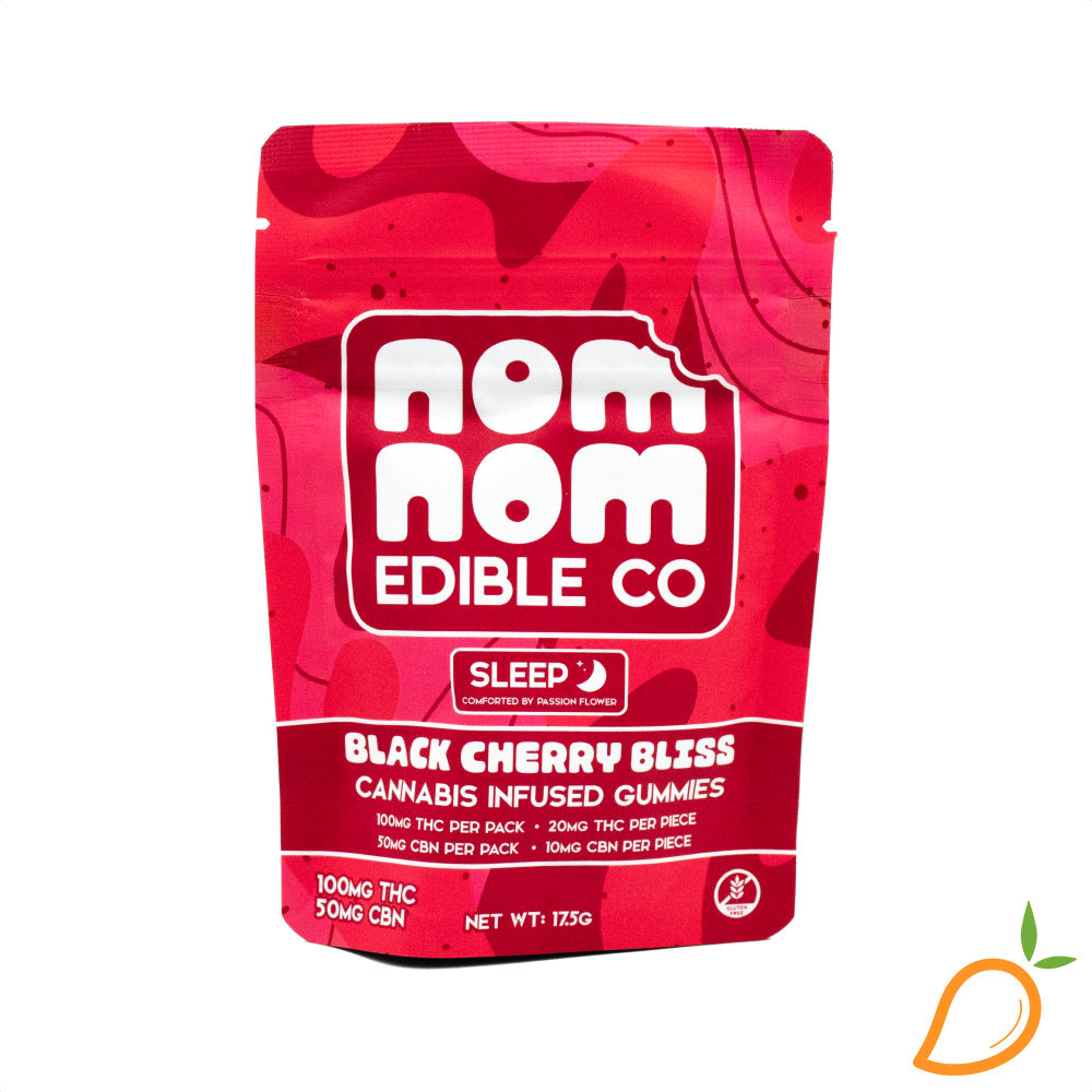 Photograph of product: 100mg 2:1 TH-oui/CBN Black Cherry Gummies NomNom