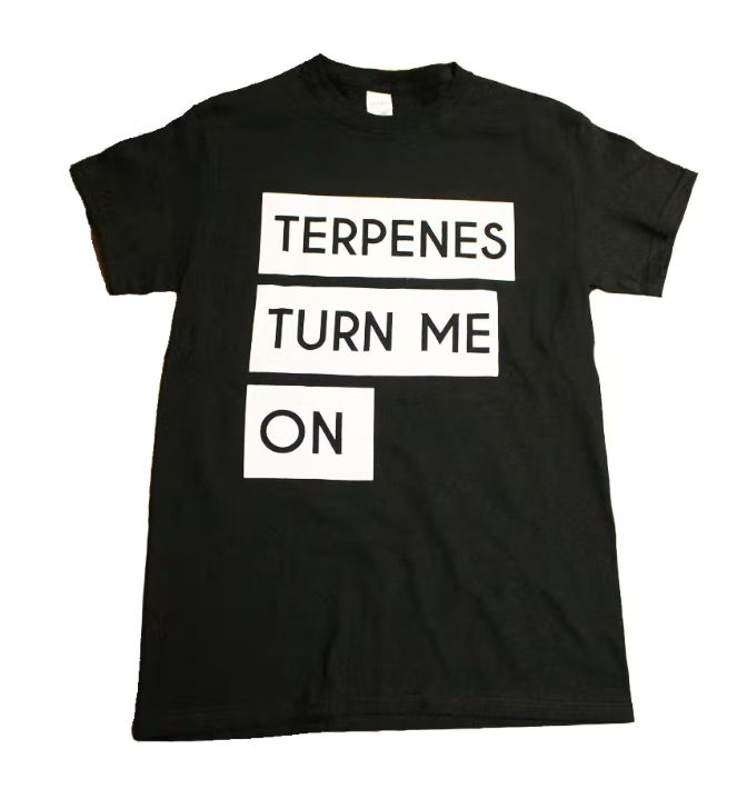 Photograph of product: THP "TERPENES TURN ME ON T-SHIRT" (BLACK)