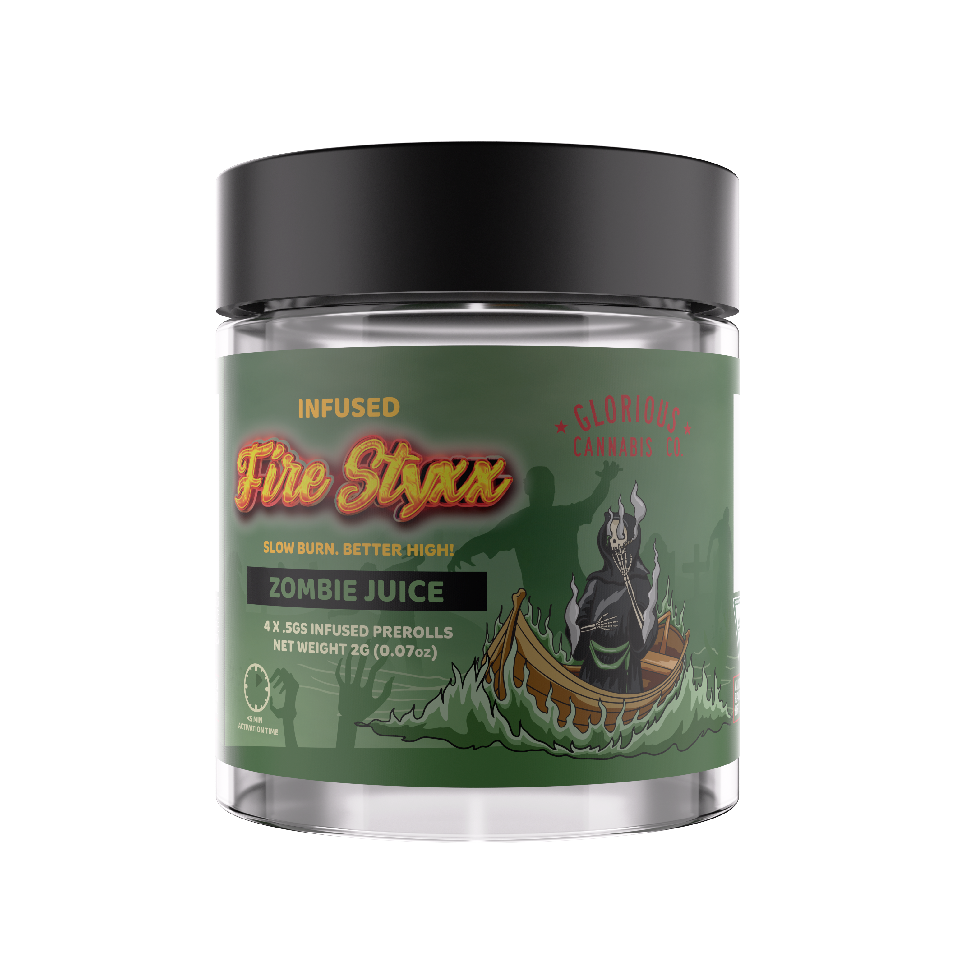 Photograph of product: Glorious - Fire Styxx - 4pk - Zombie Juice - Infused Pre-Rolls